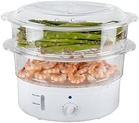 Classic Cuisine 2-Tier Vegetable Steamer and Rice Cooker, 120V 60Hz 800W | 6.3 Quart Electric Steamer for Cooking Healthy Fish, Eggs, Vegetables, Rice