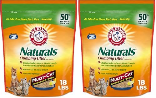 ARM & HAMMER Naturals Clumping Cat Litter, Multi Cat, 18 lbs | Plant-Based, Easy Scoop Clumps, Outstanding Odor Control, 2X Liquid Absorption, Low Dust, Lightweight Formula
