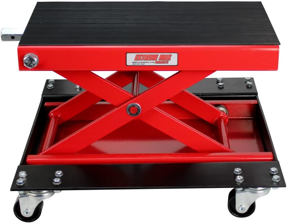 Extreme Max 5001.5059 Wide Motorcycle Scissor Jack with Dolly - 1100 lbs.