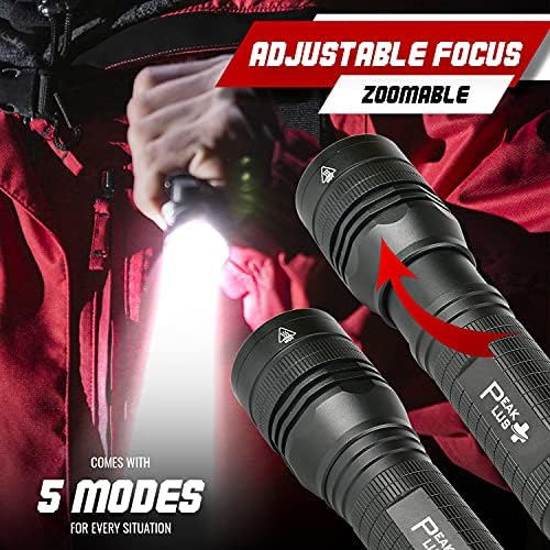 PeakPlus High Powered LED Flashlight LFX2000, Brightest High Lumen Light with 5 Modes, Zoomable and Water Resistant, Best Flashlights for Camping