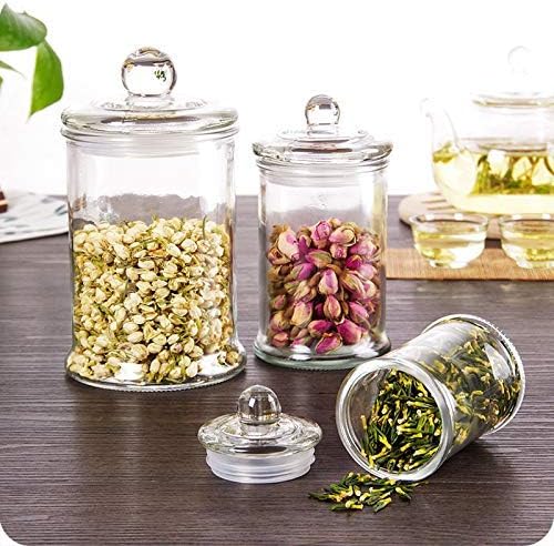Set of 3 Glass Apothecary Jars with Lids, Bathroom Canisters Storage Container Jars, Decorative Small Glass Apothecary Jar for Cotton Swabs