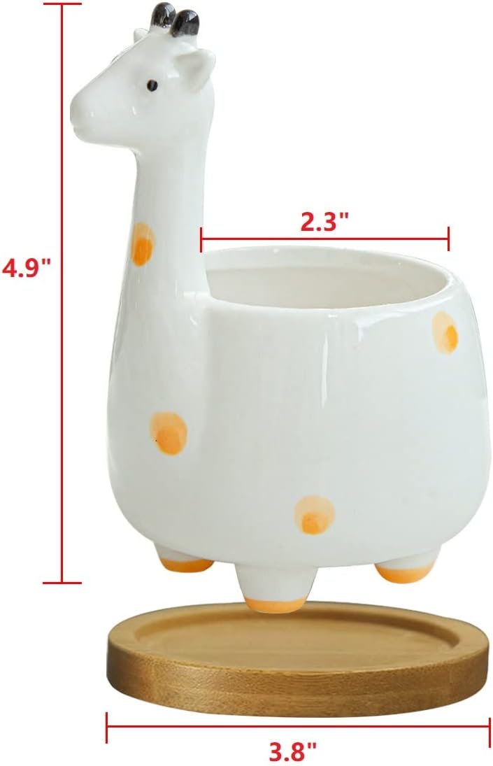 GeLive White Cow Succulent Pot, Small Ceramic Animal Planter with Drainage Hole & Saucer for Cactus, Mini Air Plants, Pencil Holder Brush Organizer, Indoor Home Office Desk Decor, Funny Gift