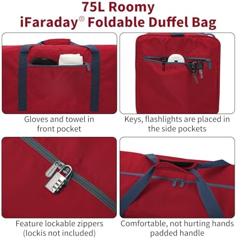 iFARADAY Foldable Duffel Bag Lightweight, 30 inch / 75L, Royal Blue