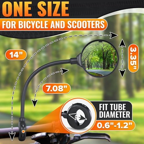 2 Pcs Bike Mirror Handlebar Mount, Convex and 360° Adjustable View