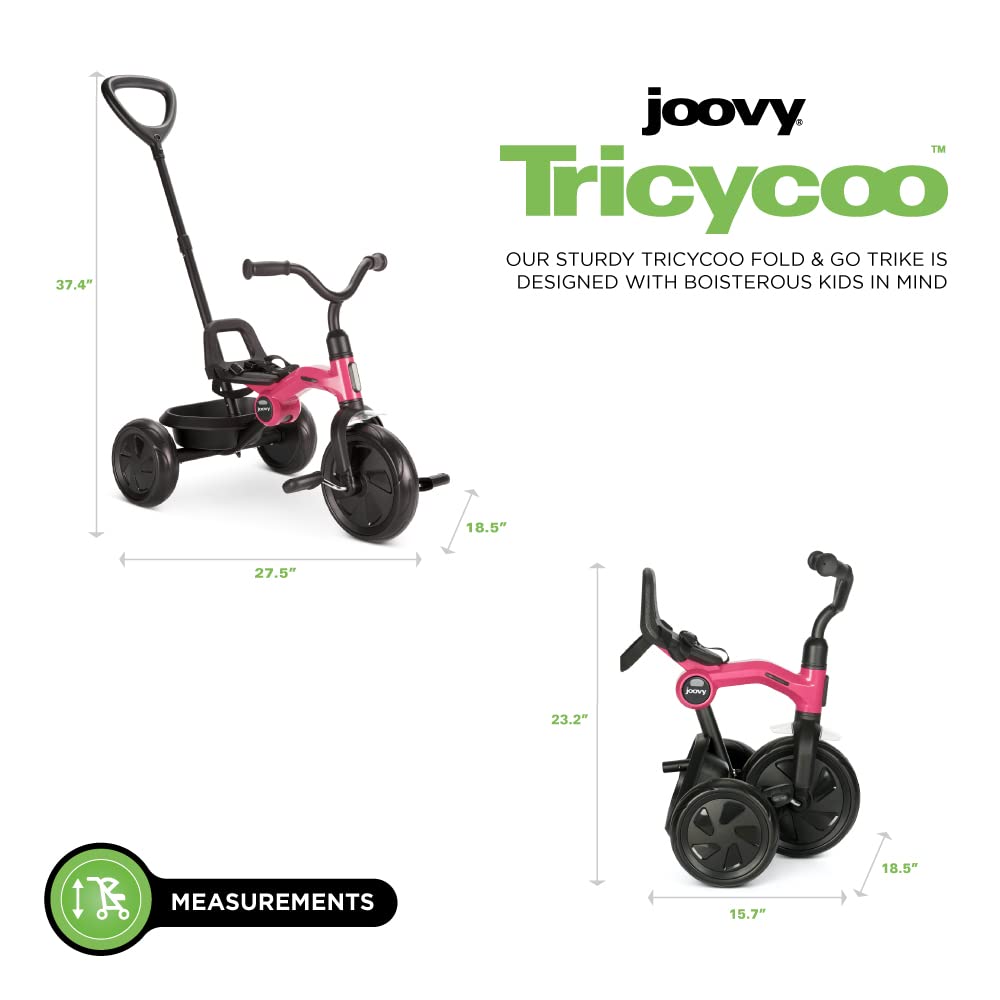 Joovy Tricycoo 4.1 Kids Tricycle with 4-Stages Featuring Extra-Wide Front Tire, Removable and Adjustable Parent Handle, Safety Harness