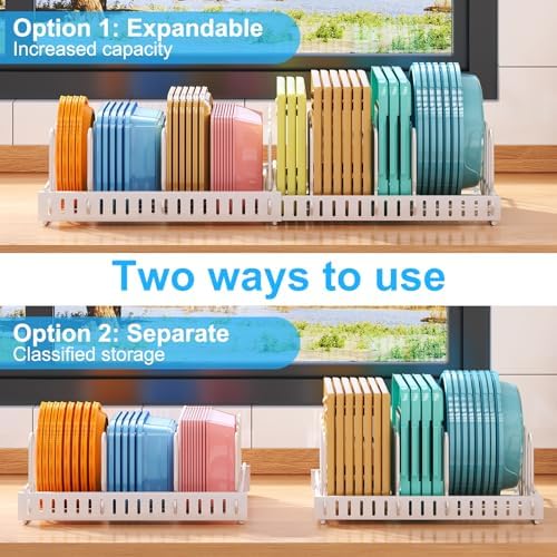 X-cosrack Expandable Food Container Lid Organizer, Large Capacity Adjustable 10 Dividers Detachable Lid Organizer Rack for Cabinets, Cupboards