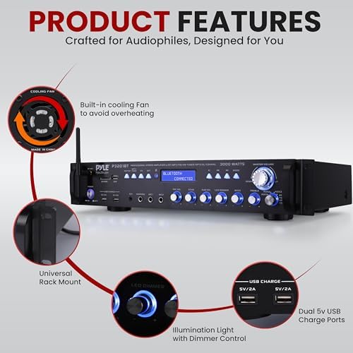 Pyle Multi Channel Bluetooth Preamplifier Receiver - 3000 Watt Audio Home Speaker Sound Stereo w/Radio, USB, Headphone, AUX, RCA