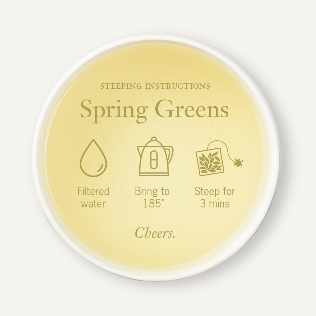 Smith Teamaker Spring Greens, Mao Feng Green Tea, 15 Sachets, 1.3oz each | Full Leaf Green Tea, Caffeinated, Sugar Free, Sustainably Grown, Plant Based Sachets, Microplastic-Free