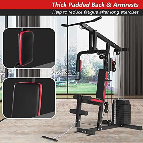 GYMAX Home Gym, Multifunctional Workout Equipment with Leg Extension, Pulley System & 100lbs Weight Stack, Full Body Strength Training Machine