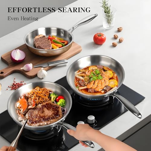 EWFEN Stainless Steel Cookware Set, 3 Ply 17 Piece Stainless Steel Pot and Pan Set, Oven Dishwasher Safe | Induction Compatible Frying Pans, Saucepans