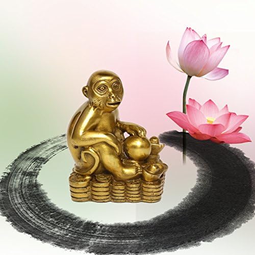 Brass Zodiac Monkey Statue, Chinese Feng Shui Decor for Wealth Luck | Golden Money Monkey Figurine, Home Desk Office Decor, Career & Wealth Decor