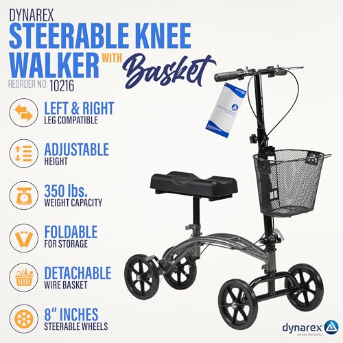 Dynarex Steerable Knee Walker with Basket