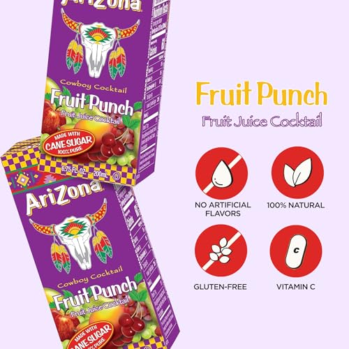 AriZona Fruit Punch, Juice Boxes | Cane Sugar | 6.75 fl oz (32 Pack)