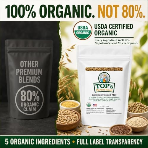 TOP's Napoleon's Seed Mix for All Small Hookbills, Non-GMO, Soy Free, Corn Free, USDA Organic Certified, 1 lb