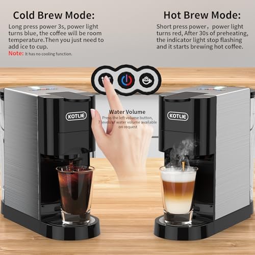 KOTLIE 19Bar Pressure Single Serve Coffee Maker, Multifunctional 5in1 Coffee Machine for NES* Original/Dolce Gusto/K cup/Ground Coffee/illy 44mm ESE