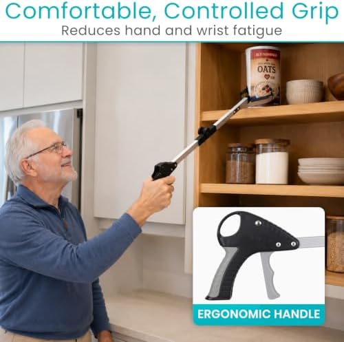 Vive Foldable Suction Reacher Grabber Tool for Elderly (1) - 32 Inches Long Reach Grabber Claw - Pick Up Grab Tool - Reachers for Disabled & Seniors
