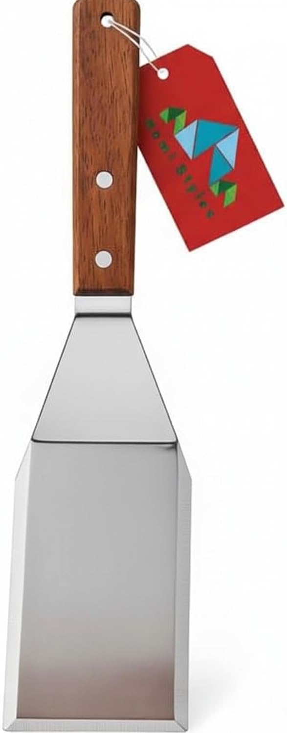 Homi styles Cookie/Brownie Spatula Small Metal Spatula With Merbau Wooden Handle | Heavy Duty Stainless Steel Flipper With Beveled Edges | Small