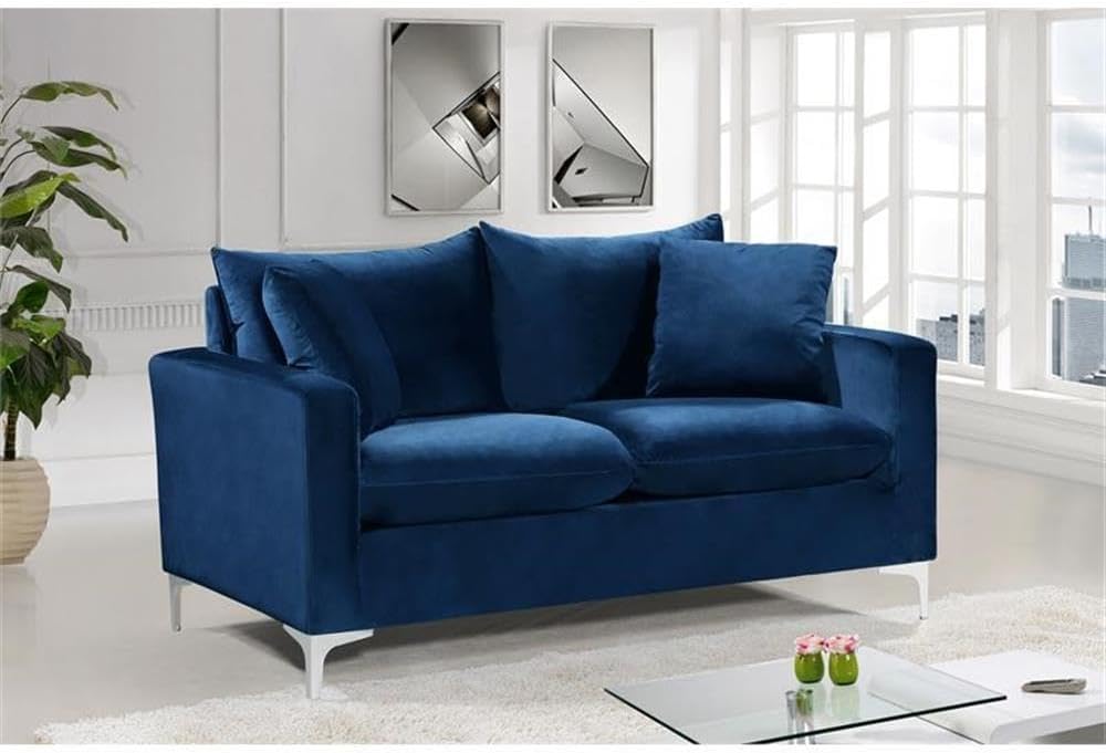Meridian Furniture Naomi Collection Modern | Contemporary Grey Velvet Upholstered Loveseat with Stainless Steel Base in a Rich Gold or Chrome Finish, 633Grey-L