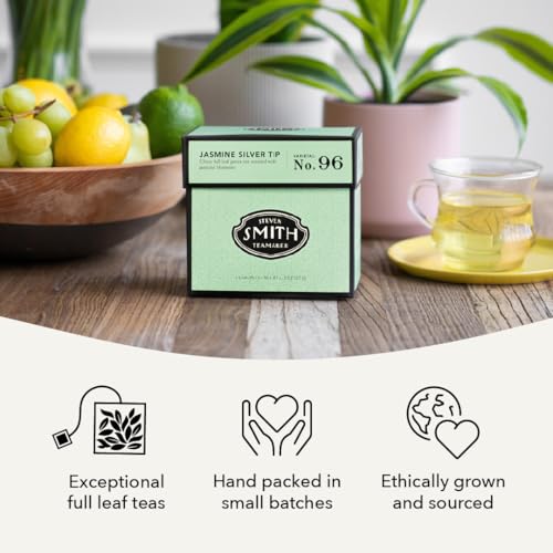 Steven Smith Teamaker, Jasmine Silver Tip, Green Tea, 15 Sachets 1.3oz each | Full Leaf Green Tea, Caffeinated, Sugar Free, Sustainably Grown
