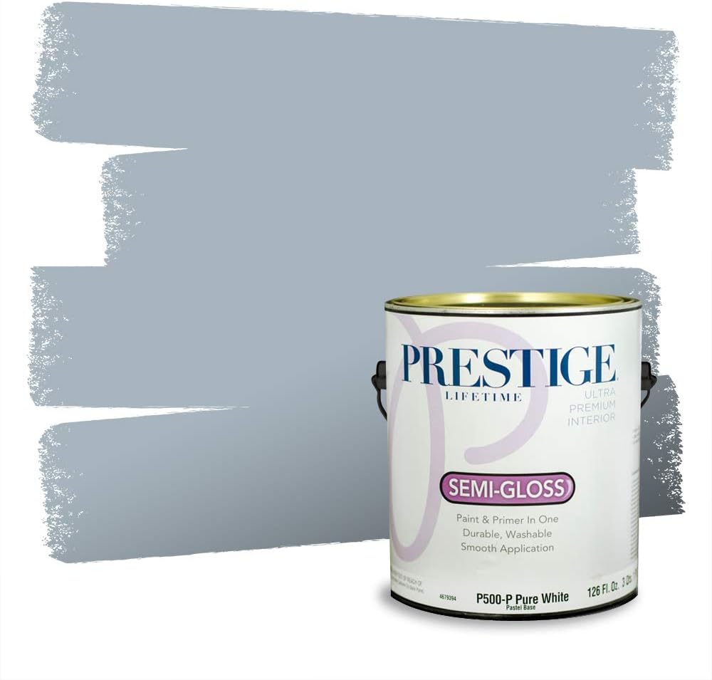 PRESTIGE Paints Exterior Paint and Primer In One, 1-Gallon, Semi-Gloss, Comparable Match of Behr* Intercoastal Gray*