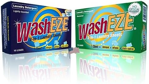 WashEZE (10 Ct) All in One Laundry Sheets Scented - Detergent-Fabric Softener-Stain Fighter - Static Guard Soap Sheet -All in One Detergent Sheet