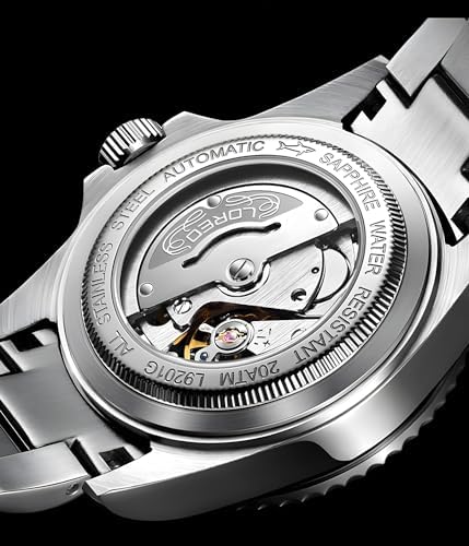 LOREO Men's Automatic Watch Sapphire Crystals 200M Waterproof | Rotating Bezel Luminous Markers and Hands Date 316L Stainless Steel Case and Bracelet Waterproof Watch
