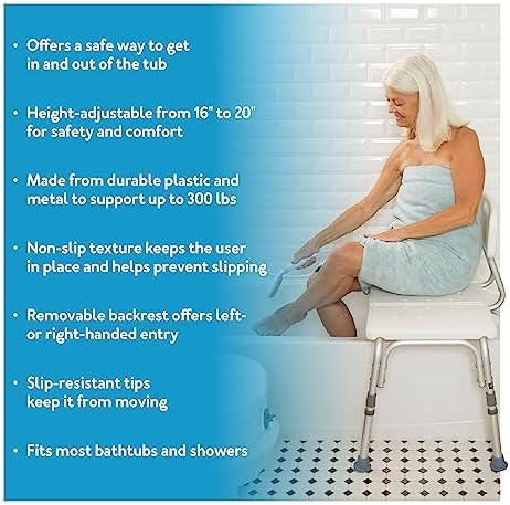 Carex Shower Bench and Shower Chair For Elderly and Disabled with Height Adjustable Legs, Tub Bench Converts to Right or Left Hand Entry