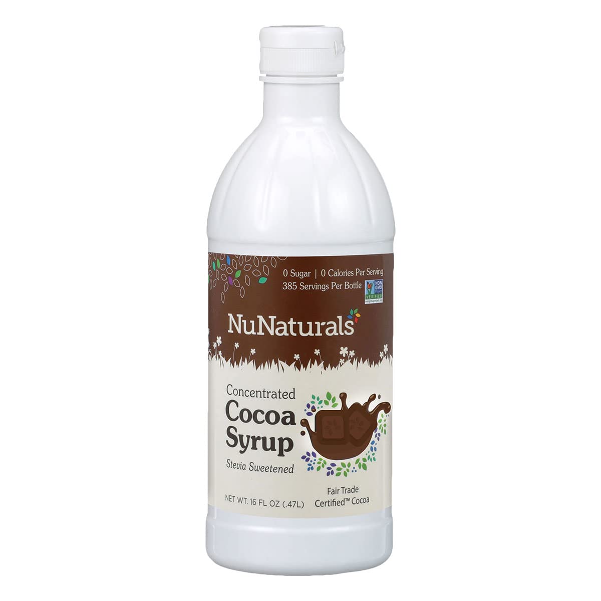 NuNaturals Stevia Syrup Sweetener, Chocolate, Sugar-Free, 16 oz