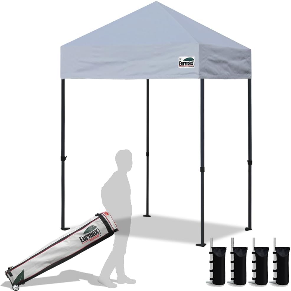Eurmax USA 10x10ft Pop Up Canopy,Commercial Instant Tent for Outdoor Events,Patented No-Tip Rolling Storage Bag with 4 Sandbags,UV & Water Resistant,Heavy Duty Portable Shelter Gazebo,Black