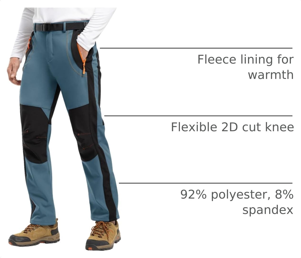 TBMPOY Men's Snow Ski Hiking Pants Waterproof Winter Fleece Lined Pants Camping Skiing Ice Fishing Pants with Belt
