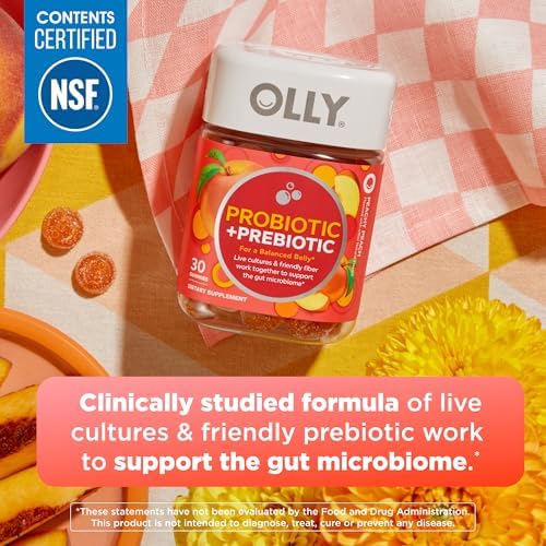 OLLY Probiotic + Prebiotic Gummy, 500 million CFUs, Peachy Peach - 30 Count