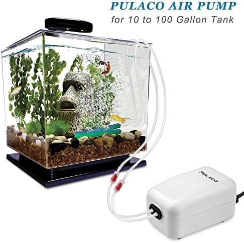 PULACO Dual Outlet Aquarium Air Pump, Quiet Oxygen Pump with Accessories for 10 to 100 Gallon