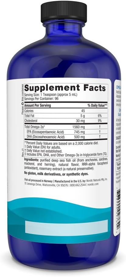 Nordic Naturals Omega-3, Lemon Flavor - 8 oz - 1560 mg Omega-3 - Fish Oil - EPA & DHA - Immune Support, Brain & Heart Health, Optimal Wellness - Non-GMO - 48 Servings
