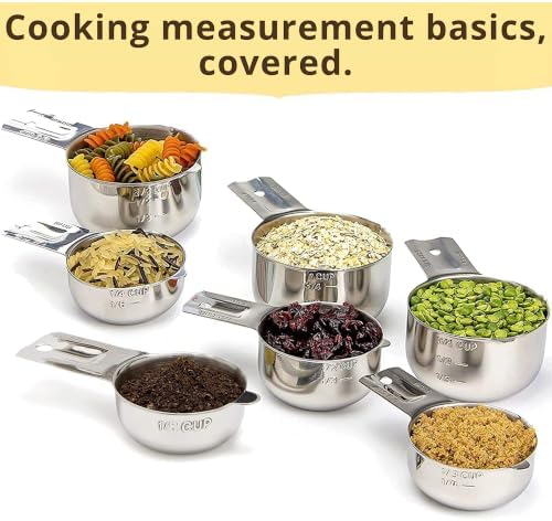 Simply Gourmet Measuring Cups & Spoons Set of 12, 18/08 Stainless Steel Kitchen Gadgets, Stackable Design with Long Handle Spoons, Fits in Spice Jars, Cooking & Baking Set for Dry & Liquid