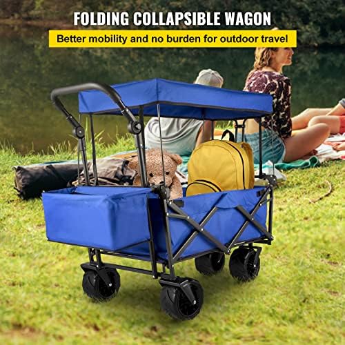 Happbuy Collapsible Wagon with Removable Canopy, 220lbs Heavy Duty Foldable Beach Wagon with Big Wheels