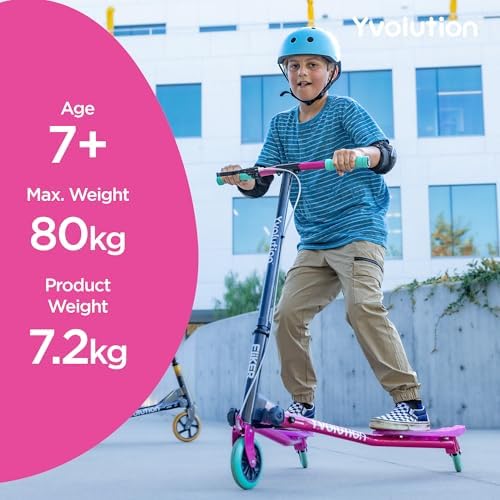 Yvolution Fliker A3 Drift Scooter, 3 Wheels Kids Wiggle Scooter, Foldable, Handbrake, Caster Wheels, for Boys and Girls Aged 7+ Years Old