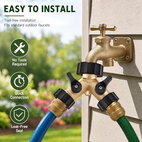 Xiny Tool Hose Splitter, Garden Hose Splitter Heavy Duty 2 Way, Solid Brass Water Hose Y Splitter 2 Valves with 2 Extra Rubber Washers