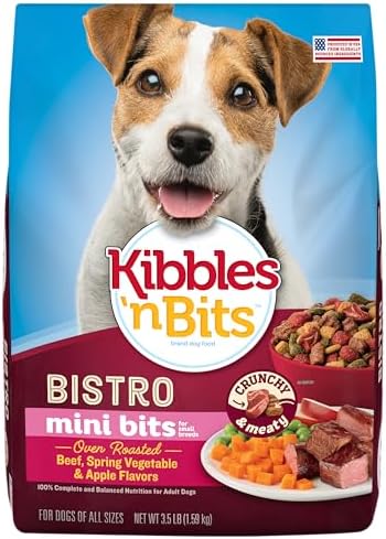 Kibbles 'n Bits Bistro Mini Bits Small Breed Dry Dog Food, Oven Roasted Beef, Spring Vegetable & Apple Flavors for Adult Dogs, 16 lb. Bag | Complete & Balanced Nutrition Formulated For Small Adult Dogs Crafted With Beef, Spring Vegetable & Apple Flavors