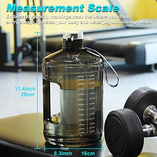 SLUXKE Gallon Big Water Bottle with Handle, 128oz Leakproof BPA Free Fitness Sports Water Bottle with Motivational Time Marker & Wide Mouth Ensure You Drink More Water
