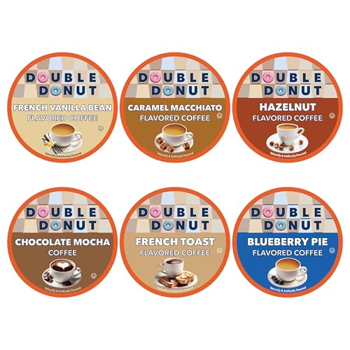 Double Donut Coffee Variety Pack - Recyclable Single Serve Flavored Coffee Pods, 24 Count for Keurig K-Cup Coffee Makers