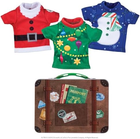 The Elf on the Shelf Claus Couture Suitcase Duo: Sweet Treats Pack and Christmas T-Shirt Party Pack
