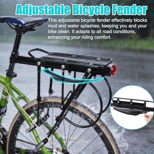 HOMEE Rear Bike Rack, Bike Cargo Racks Frame for 26"-29" Frames | Aluminum Alloy Universal Adjustable Cycling Equipment Stand Footstock Bicycle Luggage Carrier with Tools and Reflector