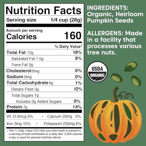 Wilderness Poets, Organic Heirloom Pumpkin Seeds - Styrian Variety, No Shells, Naturally Hulless. Unsalted, Bulk Size, Grown in Oregon, USA or Europe (32 Ounce - 2 Pound)