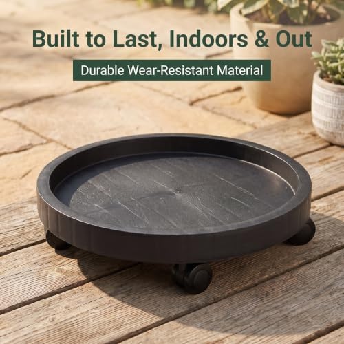 2 Pack of 11 Inch Heavy Duty Plant Caddy with Wheels, Rolling Plant Stand Pot Trolley, Wheeled Planter Saucer Tray