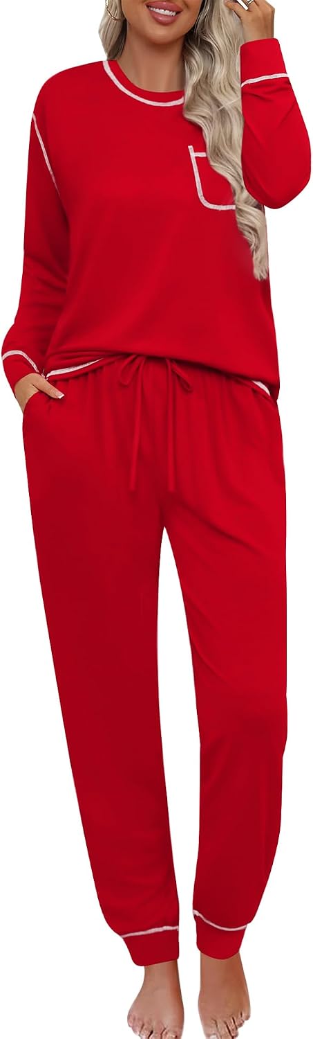 SWOMOG Women’s Pajamas Set Long Sleeve Sleepwear with Long Pants Soft Modal Loungewear Pj Set