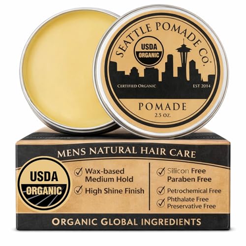 Seattle Pomade Co. USDA Certified Organic Pomade. Medium Hold & High Shine, Hair Styling Formula Non GMO