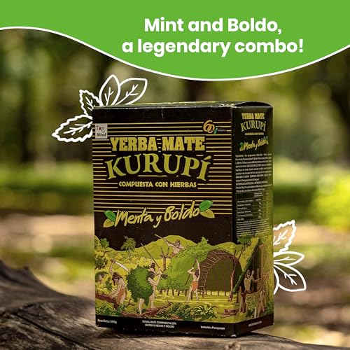 Kurupi Yerba Mate with Mint & Boldo 500 g (1.1 lb) | Paraguayan Herbal Loose Leaf Blend | Refreshing Natural Mate Tea with Mint & Boldo Leaves