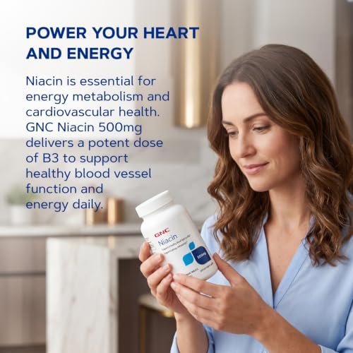 GNC Niacin 500mg Supplement, Supports Blood Vessel Health, 100 Tablets