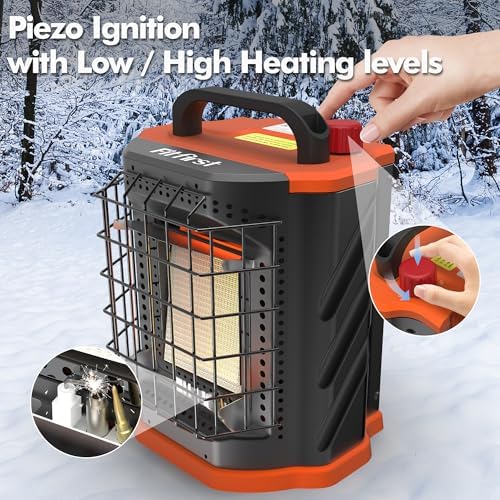 Fitfirst Portable Propane Heater - 9000 BTU Outdoor Tent Heater for Camping, 2 Heat Settings & Tip-Over/ODS Protection, Essential for Patio, RV