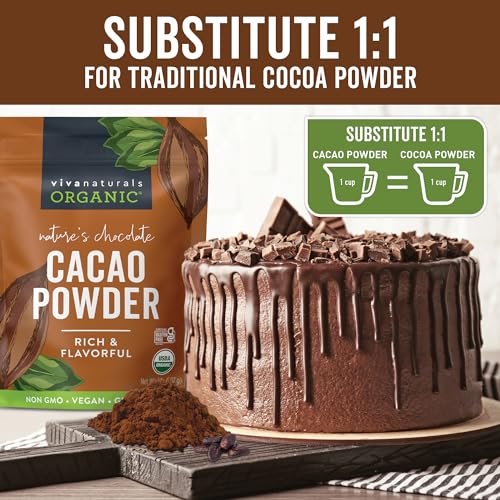Organic Cacao Powder, Unsweetened, 1 lb (454 g) – Rich Dark Chocolate Flavor, Perfect for Baking, Smoothies & Hot Chocolate – Vegan, Keto, Paleo, Non-GMO & Gluten-Free Cocoa Powder